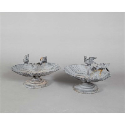 Lot 648 - Pair of Iron Shell-Form Iron Bird Baths Height...