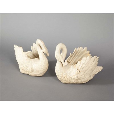 Lot 644 - Pair of White Painted Iron Swan-Form...