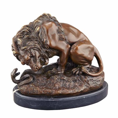 Lot 203 - Bronze Figural Group of a Lion and Snake After...