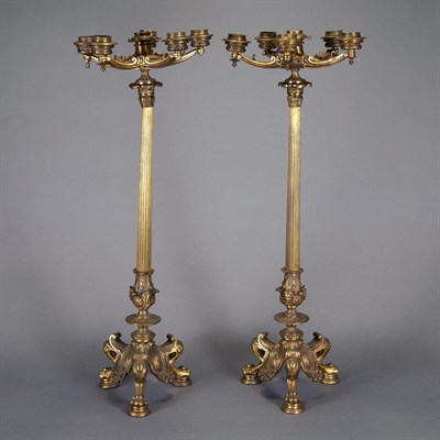 Lot 414 - Pair of Neo-Grec Style Gilt-Bronze Six-Light...