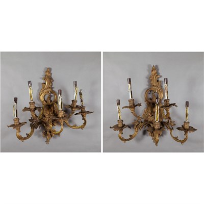 Lot 521 - Pair of Louis XV Style Gilt-Metal Five-Light...
