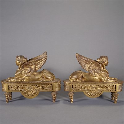 Lot 407 - Pair of Empire Style Gilt-Bronze Chenets Each...