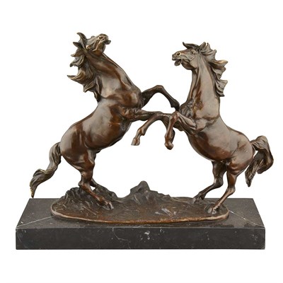 Lot 384 - Bronze Figural Group of Two Rearing Horses...