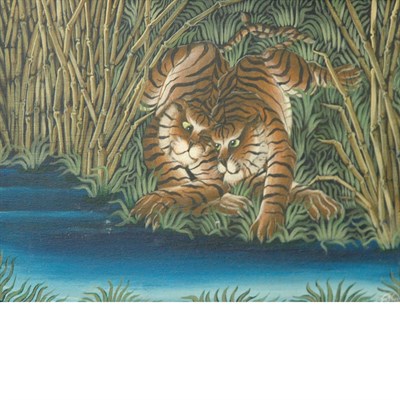 Lot 90 - Gustavo Novoa Chilean, b. 1941 Tigers at a...