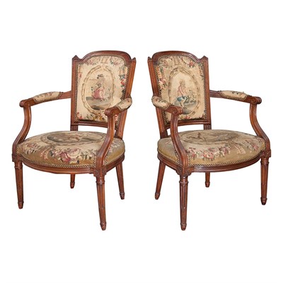 Lot 223 - Pair of Louis XVI Walnut Fauteuils en...