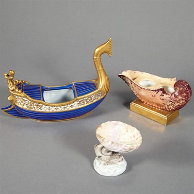 Lot 1415 - Sevres Style Porcelain Boat-Form Desk Ornament;...