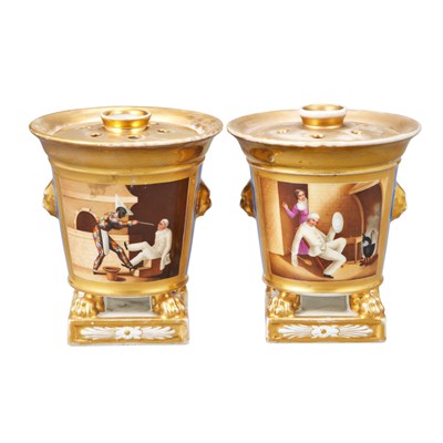 Lot 1275 - Pair of Paris Porcelain Potpourri Vases and...