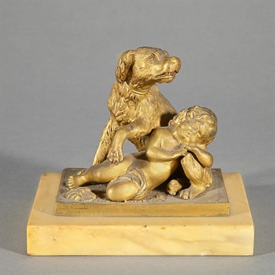 Lot 1228 - French Gilt-Bronze Figural Group of a Dog and...