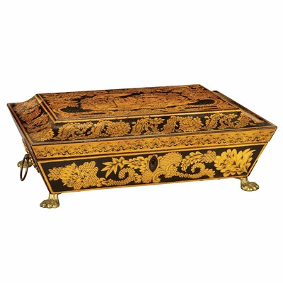 Lot 435 - English Penwork Box Length 11 1/4 inches.