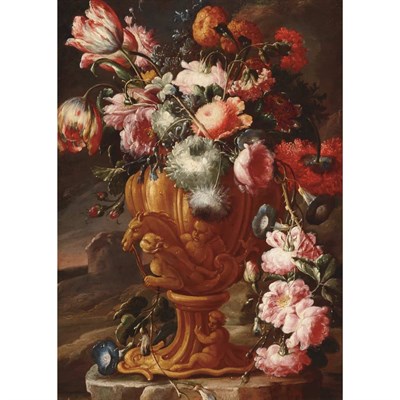 Lot 28 - Manner of Bartolome Perez Tulips, Roses,...
