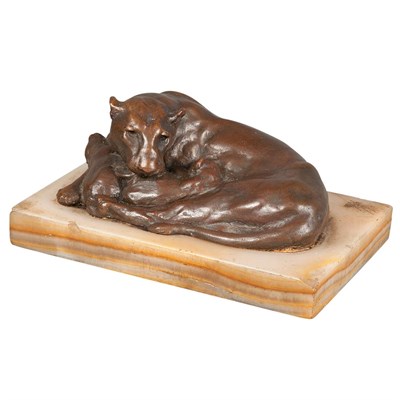 Lot 1201 - Bronze Figural Group of a Lioness and Cub Anna...