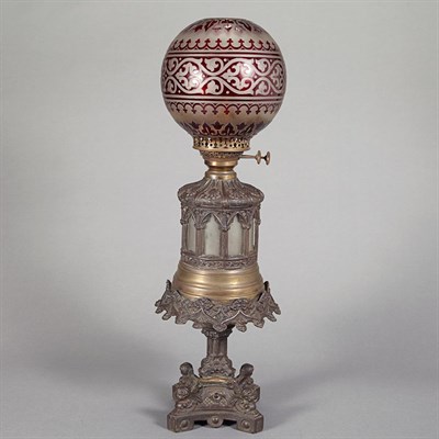 Lot 1333 - Gothic Revival Bronze Oil Lamp Mid 19th...