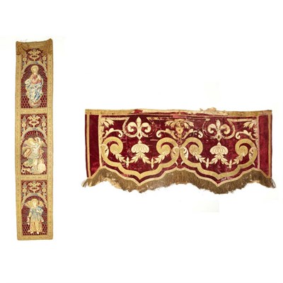 Lot 1527 - Continental Embroidered Red Velvet Panel...