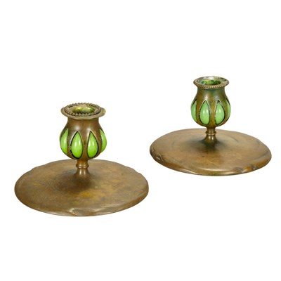 Lot 1366 - Pair of Unsigned Tiffany Studios Bronze and...