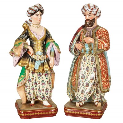 Lot 1289 - Pair of French Porcelain Figural Candlesticks...