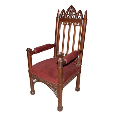 Lot 1565 - American Gothic Revival Stained Oak Armchair...