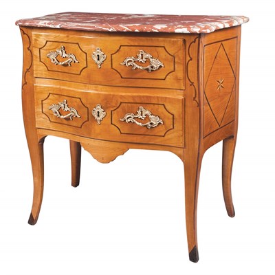 Lot 185 - Provincial Louis XV Line Inlaid Cherry Commode...