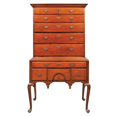 Lot 136 - Queen Anne Inlaid Walnut High Chest of Drawers...