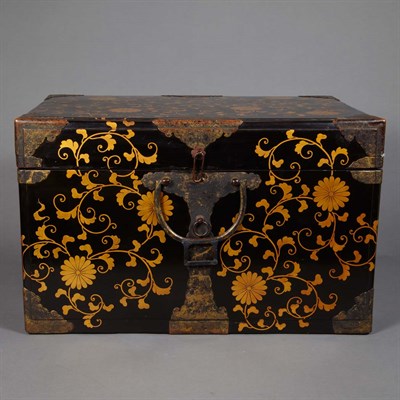 Lot 22 - Japanese Gold and Black Lacquered Trunk 19th...