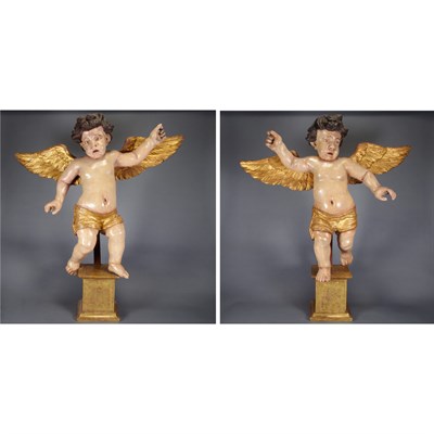 Lot 293 - Pair of Carved and Painted Wood Figures of...