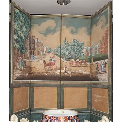 Lot 647 - Hand Painted Paper Four-Fold Screen Height 6...