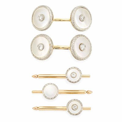 Lot 484 - Platinum, Gold, Mother-of-Pearl and Diamond Dress Set, Tiffany & Co.