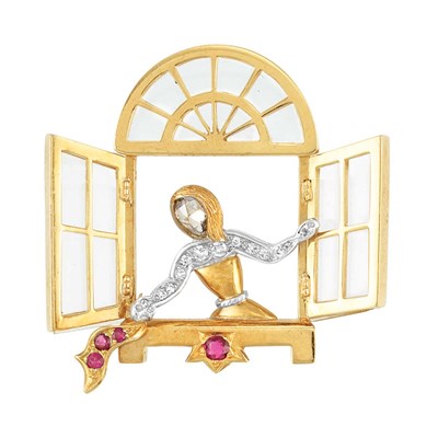 Lot 88 - Gold, Diamond, Ruby and Crystal Brooch