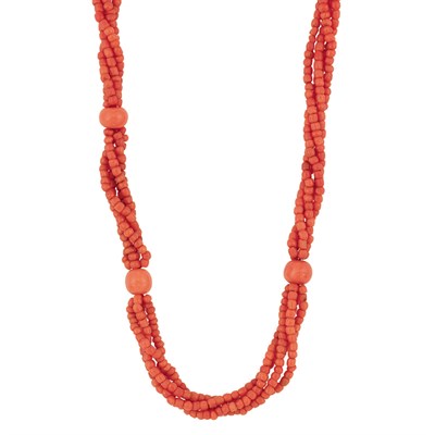 Lot 72 - Long Antique Four Strand Coral Bead Necklace