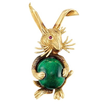 Lot 20 - Gold and Green Enamel Rabbit Clip-Brooch, Boucheron