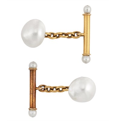 Lot 69 - Pair of Antique Gold and Natural Pearl Cufflinks