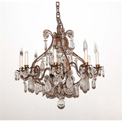 Lot 358A - French Iron and Glass Eight-Light Chandelier...
