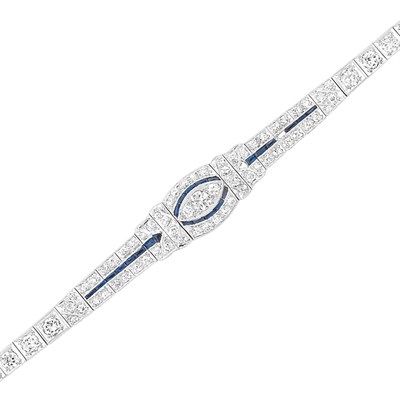 Lot 483 - Platinum, Diamond and Synthetic Sapphire Bracelet