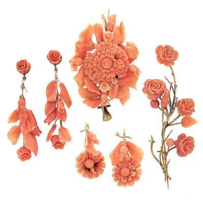 Lot 106 - Group of Antique Carved Coral Jewelry