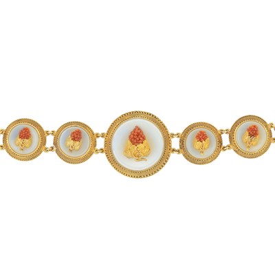 Lot 71 - Antique Gold, Chalcedony and Coral Necklace with Low Karat Gold Chain