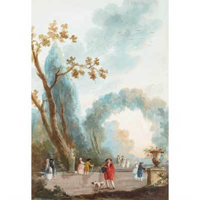 Lot 96 - Manner of Hubert Robert Figures beside a Lake...