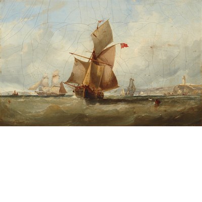 Lot 120 - Edwin Hayes British 1820-1904 Ships in Choppy...