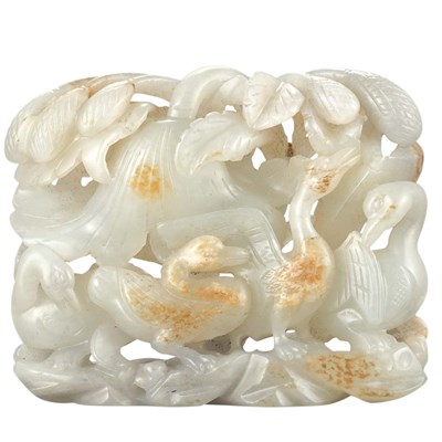 Lot 104 - Chinese Light Gray Jade Duck Group 19th/20th...