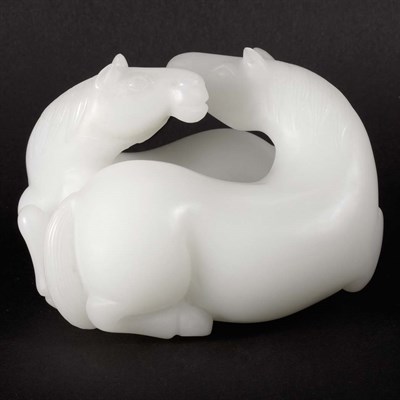 Lot 487 - Chinese White Glass Horse Group Posed in...