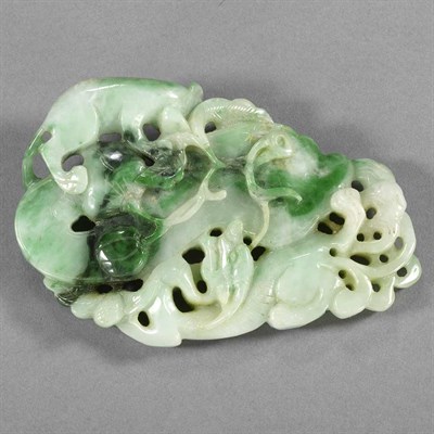 Lot 93 - Chinese Jadeite Dragon and Lion Pendant Carved...