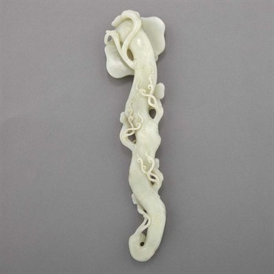 Lot 105 - Chinese Celadon Jade Ruyi Scepter Carved with...