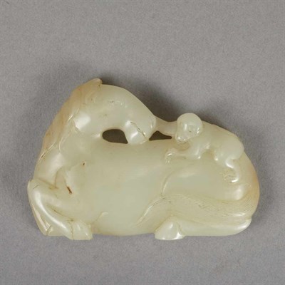 Lot 87 - Chinese Celadon Jade Horse Belt Hook The...