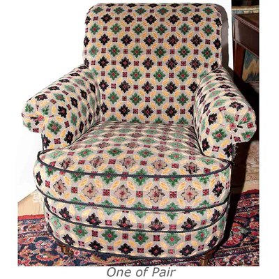 Lot 149 - Pair of Upholstered Club Chairs and Ottoman en...