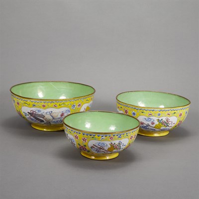 Lot 308 - Graduated Set of Three Japanese Enameled Metal...
