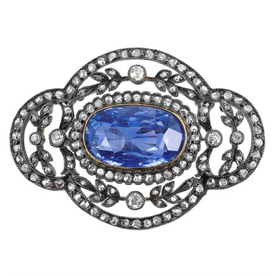 Lot 183 - Antique Russian Silver, Gold, Sapphire and Diamond Brooch