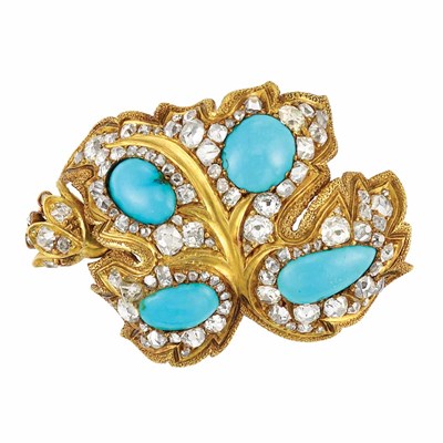 Lot 66 - Antique Gold, Turquoise and Diamond Brooch