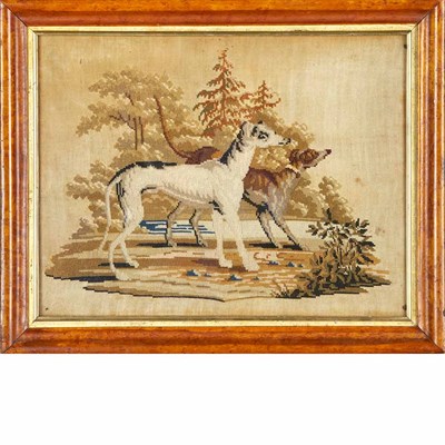 Lot 369 - Framed Needlepoint of Hounds Height 16 inches,...