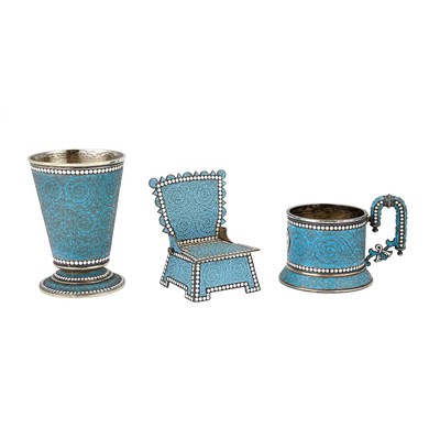 Lot 214 - Group of Russian Cloisonne Enameled Silver...