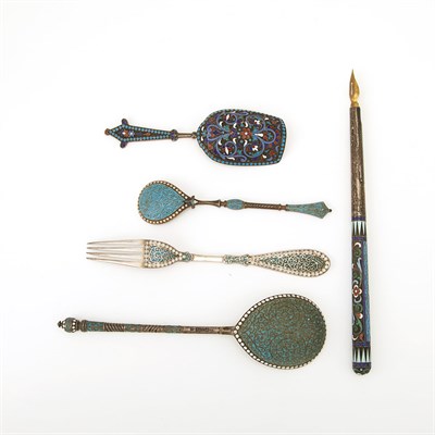 Lot 215 - Group of Russian Cloisonne Enameled Silver...