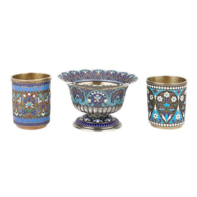 Lot 213 - Group of Russian Cloisonne Enameled Silver...
