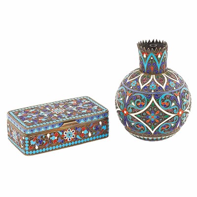 Lot 212 - Two Russian Cloisonne Enameled Silver Articles...